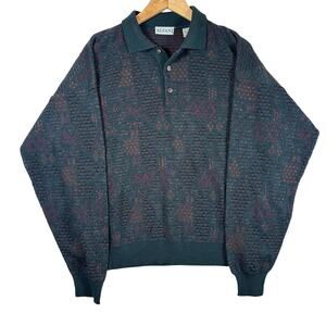 Vintage Alfani Sweater L Green Coorgi Style 3D Italy Wool Blend Cosby Grandpa